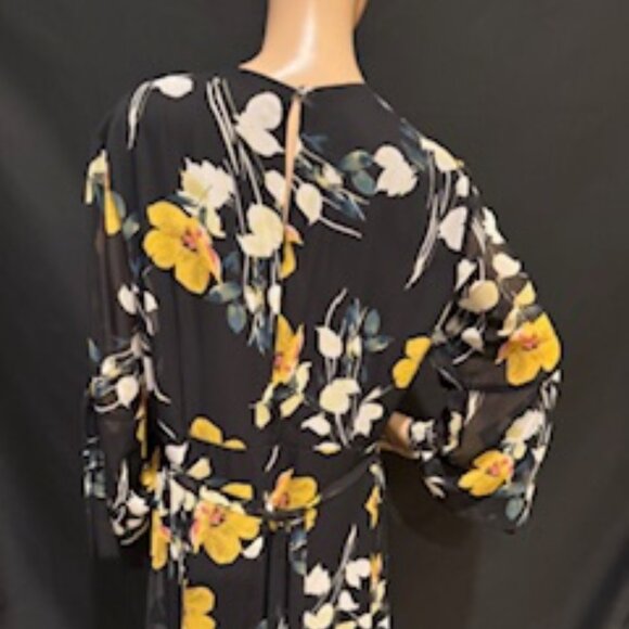 International Concepts Black Floral Chiffon Midi Dress 16 - Picture 4 of 11